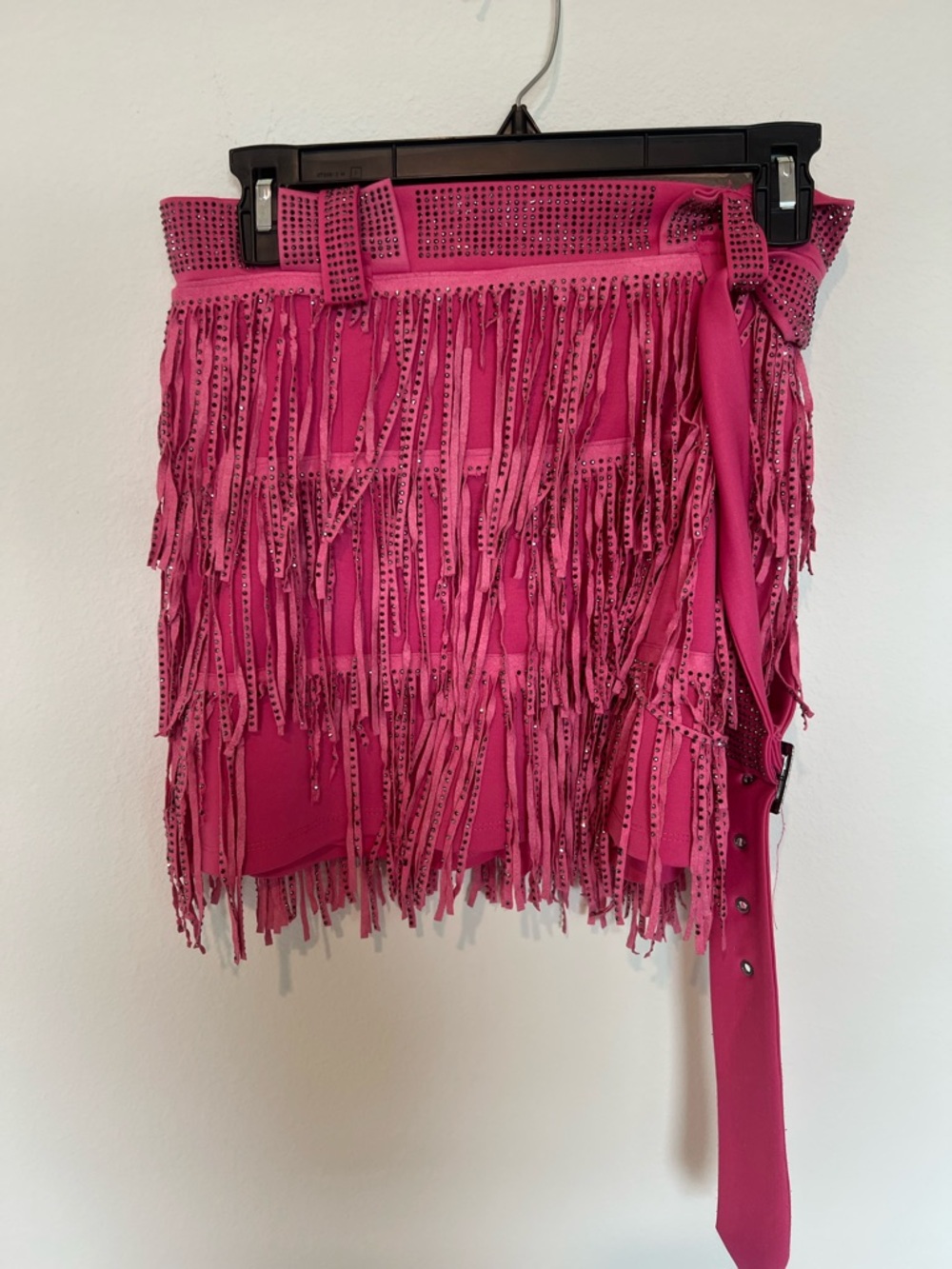 Hot Pink Fringe Mini Skirt with Belt Detail